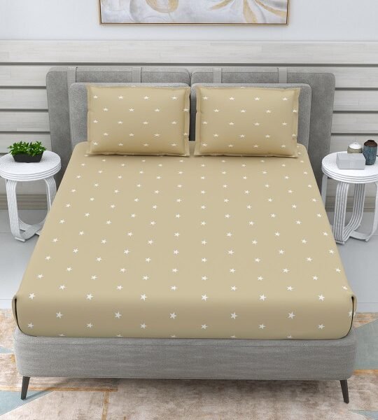 Beige Star 220 TC Pure Cotton Double Bedsheet with 2 Pillow Covers