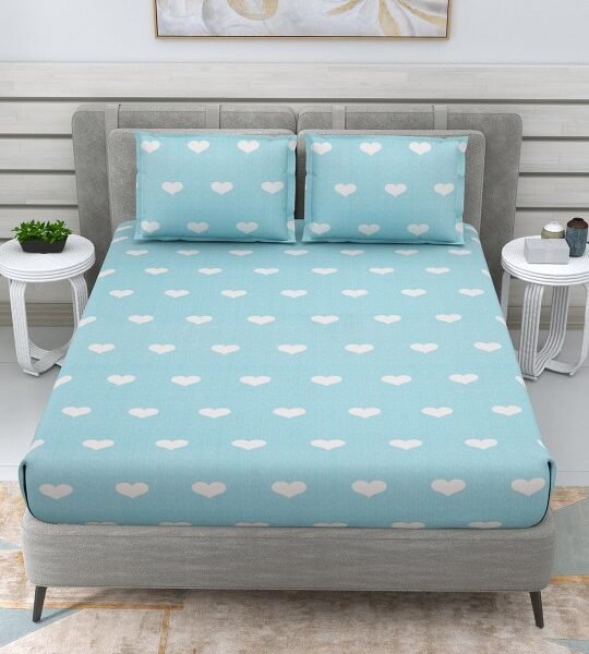 Sea Green Pure Cotton 220 TC Double Queen Bedsheet with 2 Pillow Covers